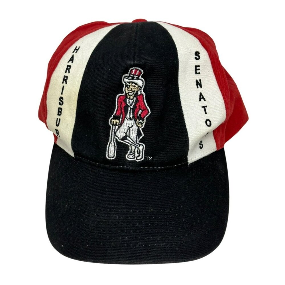 VTG Harrisburg Senators MiLB Red Black White Uncle Sam Mascot Baseball Hat Retro